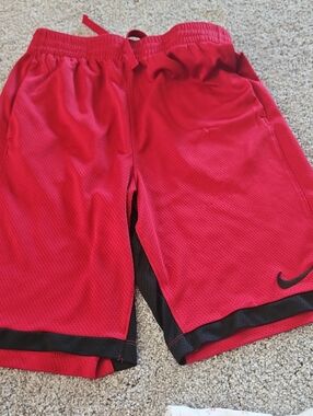 Nike Boys Red Athletic Mesh Shorts with Black Accents